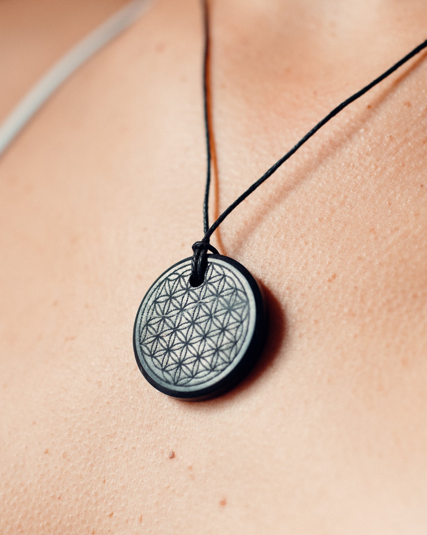 Load image into Gallery viewer, Shungite Pyrite &amp;quot;Flower of Life&amp;quot; Pendant
