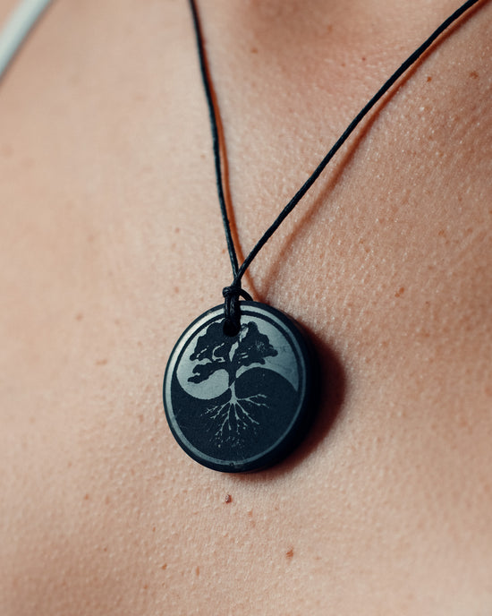 Load image into Gallery viewer, Shungite Pyrite &amp;quot;Tree of Life&amp;quot; Pendant
